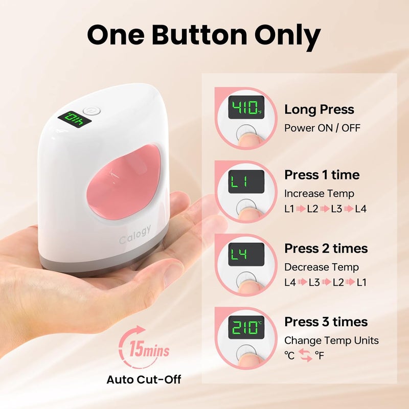 Calogy Super Mini Heat Press Machine, Fast Up to Max 410℉ in 3Mins & 4 Heating Setting with LED Display, Mini Iron for Crafting with Precision Tip, Easy for Small Objects Like Shoes, Hats (White Pink) - Image 5
